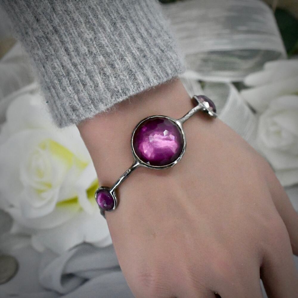 Ippolita 925 Silver Rock Candy Jumbo Amethyst 6 Station Bangle Bracelet 24mm
